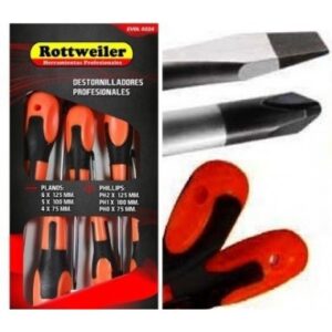 JUEGO DE DESTORNILLADORES ROTTWEILER CROMO VANADIO MANGO DE GOMA