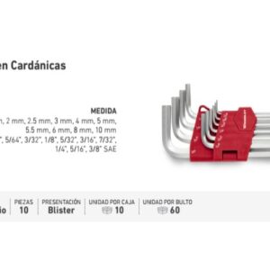 LLAVES ALLEN x 10 Pz. CARDANICA mm WEMBLEY