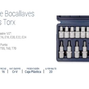 TORX:JGO.TUBOS y PUNTAS x 16 Pzs Enc.1/2" BREMEN®