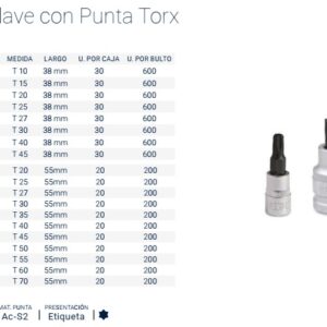 TORX:BOCALLAVE Enc.½"c/Pta.Torx T60 x 55mm