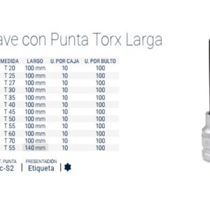 TORX:BOCALLAVE Enc.½"c/Pta.Torx T45 x100mm