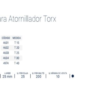 TORX:PUNTAS T-15 (L25mm) [10 unid]
