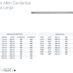 LLAVES ALLEN Serie Larga 2.5mm Cardánica BREMEN®