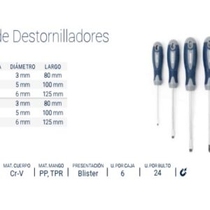 DESTORNILLADOR Mango GOMA en JUEGO (6 Pzs) (PH + PL) BREMEN®