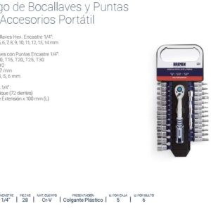 BOC.JGO.PORTATIL Enc.1/4" x28 Pzs. (4-14mm) + (13 PUNTAS) BREMEN®
