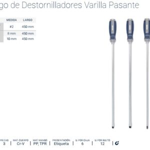 DESTORNILLADOR VARILLA PASANTE en JUEGO (3 Pzs) (PH + PL) (450mm)