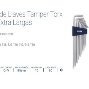 TORX:LLAVES EN "L" EXTRA LARGAS X 10 Pz (T8/T50)