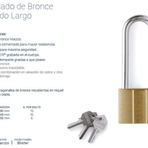 CANDADO DE BRONCE ARO LARGO 50 MM BREMEN®
