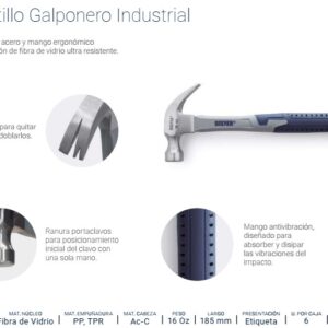 MARTILLO GALPONERO (Mango Fibra+TPR) 27mm INDUSTRIAL ANTI VIBRACIÓN BREMEN®