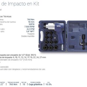 NEUM.LLAVE DE IMPACTO Enc. 1/2" Uso Intensivo KIT x 15Pzs BREMEN®