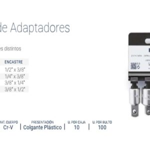 ADAPTADORES JGO. 4 Pzs (1/2x3/8-3/8x1/4-3/8x1/2-1/4x3/8) BREMEN®