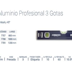 NIVEL ALUMINIO PROFESIONAL 3 GOTAS 600mm BREMEN