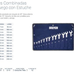 LLAVES COMBINADAS en Jgo c/Estuche (7-19mm) [13 Llaves] BREMEN®