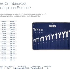 LLAVES COMBINADAS en Jgo c/Estuche (6-24mm) [19 Llaves] BREMEN®
