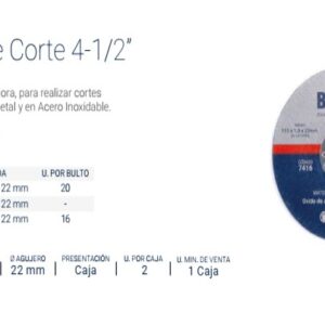 DISCO DE CORTE BREMEN® 4-1/2" (115x1.0x22mm) OX. ALUMINIO [25 unid]  