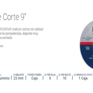 DISCO DE CORTE BREMEN® 9" (230x1.9x22mm) OX. ALUMINIO [10 unid]  