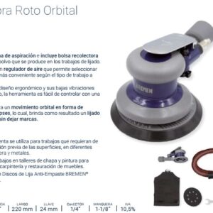 LIJADORA ROTO ORBITAL NEUMÁTICA DE 5" CON BOLSA RECOLECTORA