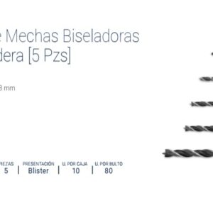 Mecha Biseladora p/Madera x 5 Pzs. (3, 4, 5, 6 & 8mm) BREMEN®