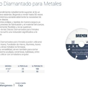 DISCO DIAM. BREMEN® 4-½" p/ CORTE METAL (ALTO RENDIMIENTO)