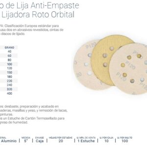 Disco de Lija Anti-Empaste [G 180] x 20 uni p/Lijadora Orb. 5" BREMEN®