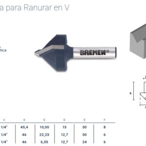 FRESA para ROUTER (RANURAR) EN V 1/4"x1/2" BREMEN®