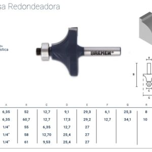 FRESA para ROUTER (REDONDEAR) 1/4"x1" BREMEN®