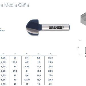 FRESA para ROUTER (MEDIA CAÑA) 1/4"x1/2"x3/8" BREMEN®