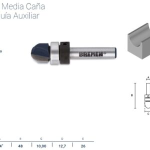 FRESA para ROUTER (MEDIA CAÑA CON GUÍA AUXILIAR) 1/4"x1/2"x3/8" BREMEN®