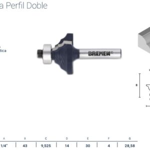 FRESA para ROUTER (PERFIL DOBLE) 1/4"x1 1/8"x1/2" BREMEN®