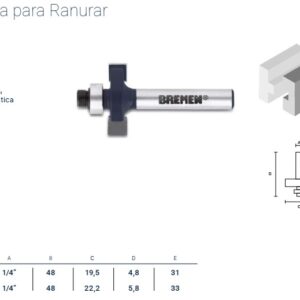 FRESA para ROUTER (RANURA)Para fresa muelle cod.7641) 1/4"x7/8"x6mm BREMEN®