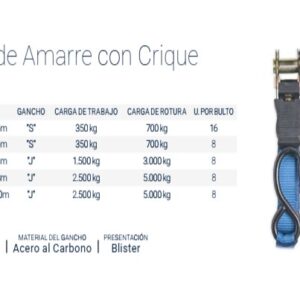 Cinta de Amarre c/crique 8m x 38mm [3.000kg] x 1 Uni BREMEN®
