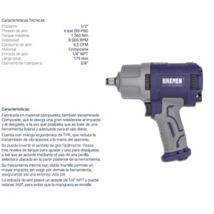NEUM.LLAVE DE IMPACTO 1/2" 1560 Nm- COMPOSITE BREMEN®