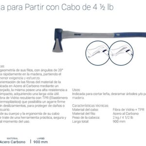 Hacha Tumba -RAJAR- 4-1/2 Lb - Ac. Forjado [Cabo Fibra de Vidrio] BREMEN®