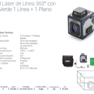 NIVEL LÁSER de LÍNEA 1 x 360° LUZ VERDE [1 Línea + 1 Plano] BREMEN®