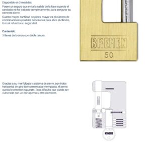 CANDADO DE BRONCE PERNO HORIZONTAL REFORZADO 60mm BREMEN®