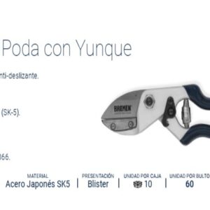 TIJERA P/PODAR DE 8 1/2" CON YUNQUE RECTO PROFESIONAL BREMEN®