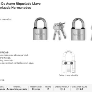 CANDADOS DE ACERO NIQUELADO HERMANADOS 2 X 40mm WEMBLEY®