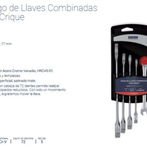 JUEGO DE LLAVES COMBINADAS CON CRIQUE (5 PZS) BREMEN®