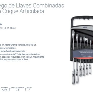 JUEGO DE LLAVES COMBINADAS CON CRIQUE ARTICULADA (7 PZS) BREMEN®