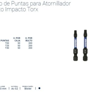 TORX:PUNTAS IMPACTO T-25 (L50mm) [Magnética] [5 unid] BREMEN®