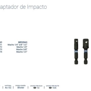 ADAPTADOR IMPACTO 1/4" Hexagonal x 1/4" 3/8" 1/2" Cuadrado Macho ( 50mm) [3 unid] BREMEN®