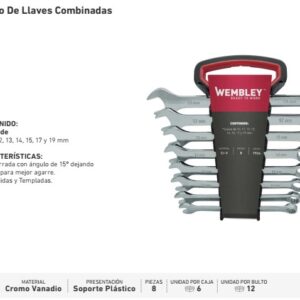 JUEGO DE LLAVES COMBINADAS WEMBLEY® (8Pzs) 10,11,12,13,14,15,17,19