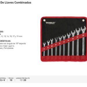 JUEGO DE LLAVES COMBINADAS WEMBLEY® (10Pzs) 8,9,10,11,12,13,14,15,17,19
