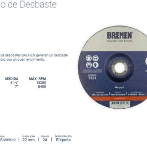 DISCO DE DESBASTE BREMEN® 7" (180x4.8x22mm) [5 unid]