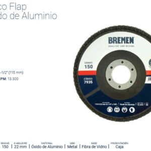 DISCO FLAP BREMEN 4-1/2" (ø115x22mm) OX. ALUMINIO - 150 [10 unid]