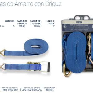 Cinta de Amarre c/crique 10m x 50mm [5.000kg] x 1 Uni BREMEN®