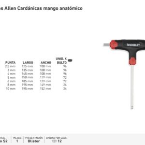 LLAVES ALLEN 2.5mm Mango Anatómico-Serie Larga-Cardánica WEMBLEY®