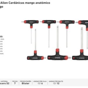 LLAVES ALLEN x 7Pzs.(2.5-3-4-5-6-8-10) Mango Anatómico-Serie Larga-Cardánica WEMBLEY®