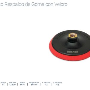 DISCO RESPALDO DE GOMA c/ VELCRO (ø 5"/125 mm) con ADAPTADOR BREMEN®